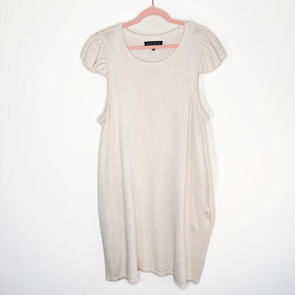 Eloquii Flutter Cap Sleeve Sheer Ivory Cream Knit Sweater Mini Dress 22 or 24 - Picture 14 of 14